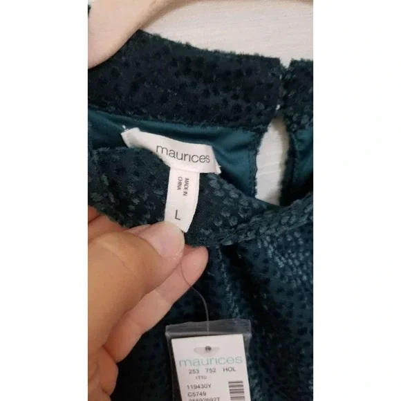 NWT! Maurice's Dark Teal Velour Dot Burnout Puff Sleeve Blouse Size Large - Picture 5 of 10